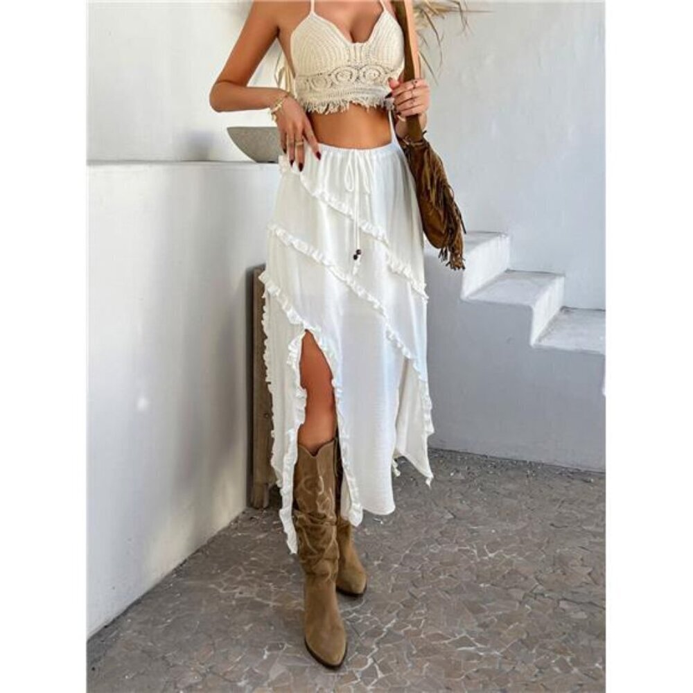 Devine Slit Drawstring Ruffled Skirt - Picture 3 of 16